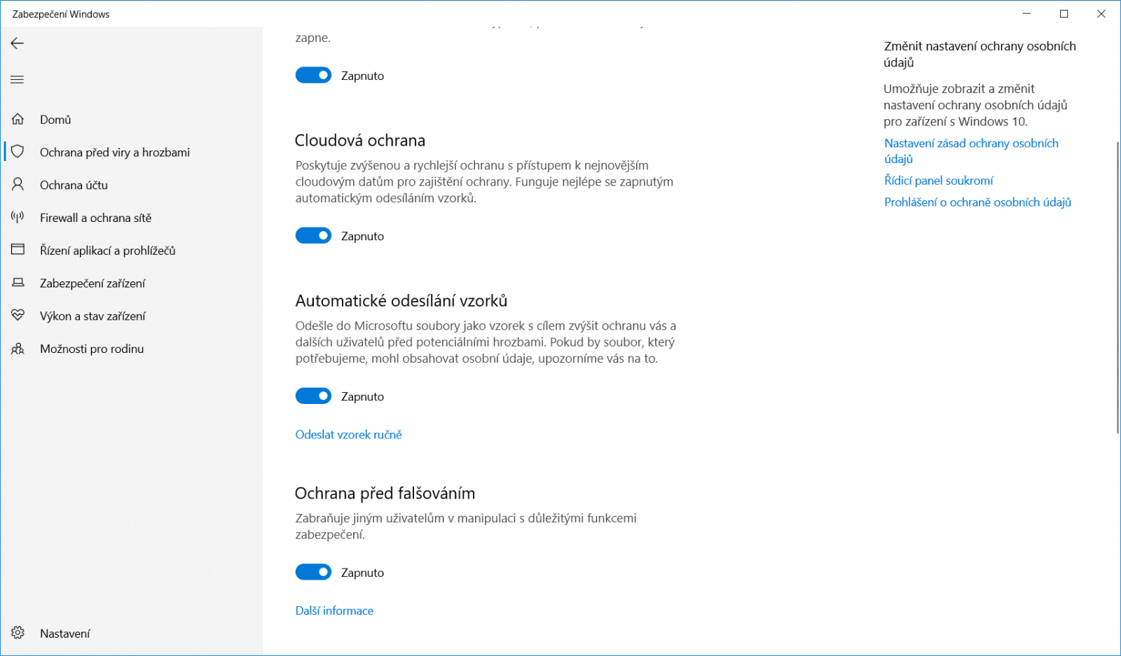 Programy třetích stran nemohou ovlivnit nastavení ochrany Windows